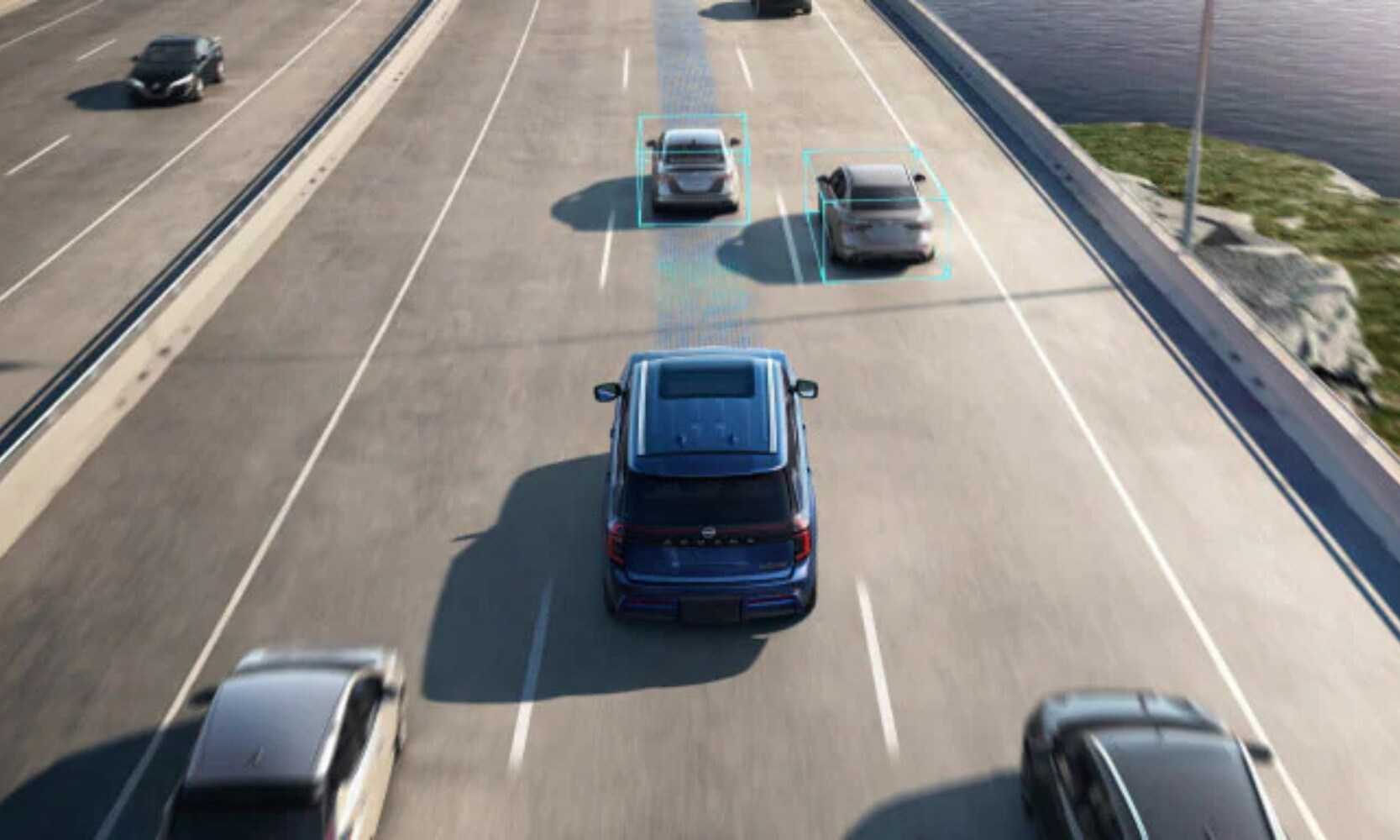 Top-view image of the 2025 Nissan Armada's Intelligent Forward Collision Warning system camera view