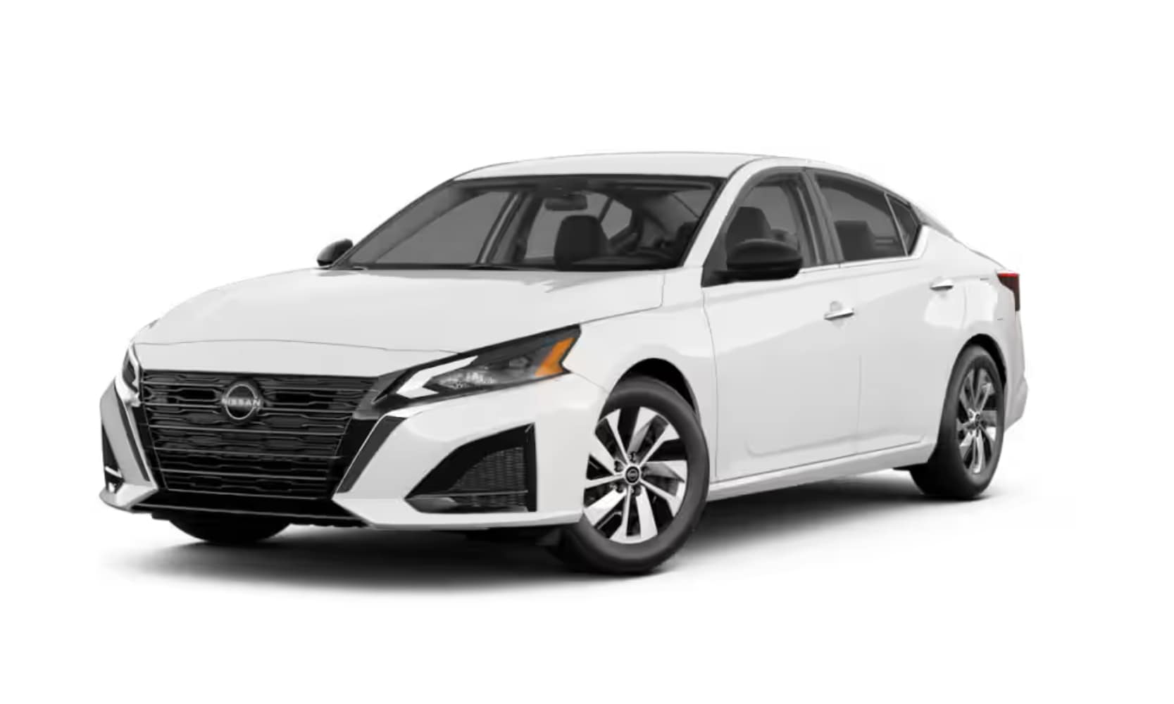 Exterior front side angled image of a white 2024 Nissan Altima S parked on a white background