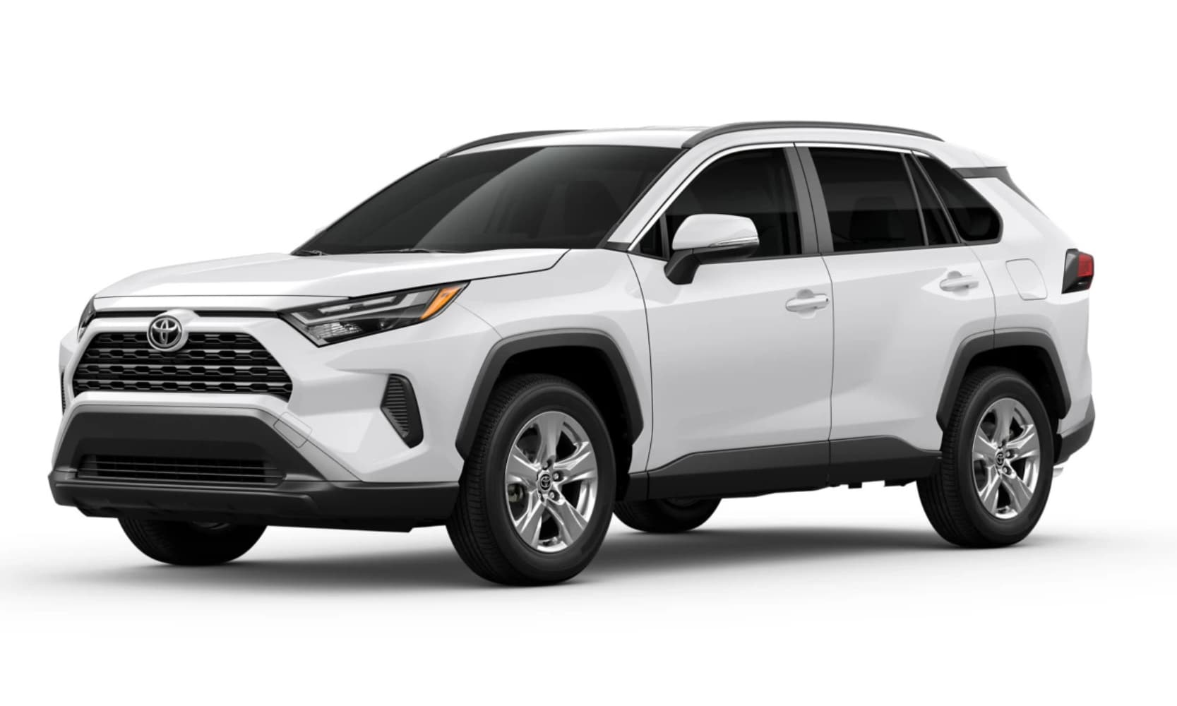 Exterior image of a white 2025 Toyota RAV4 XLE on a white background