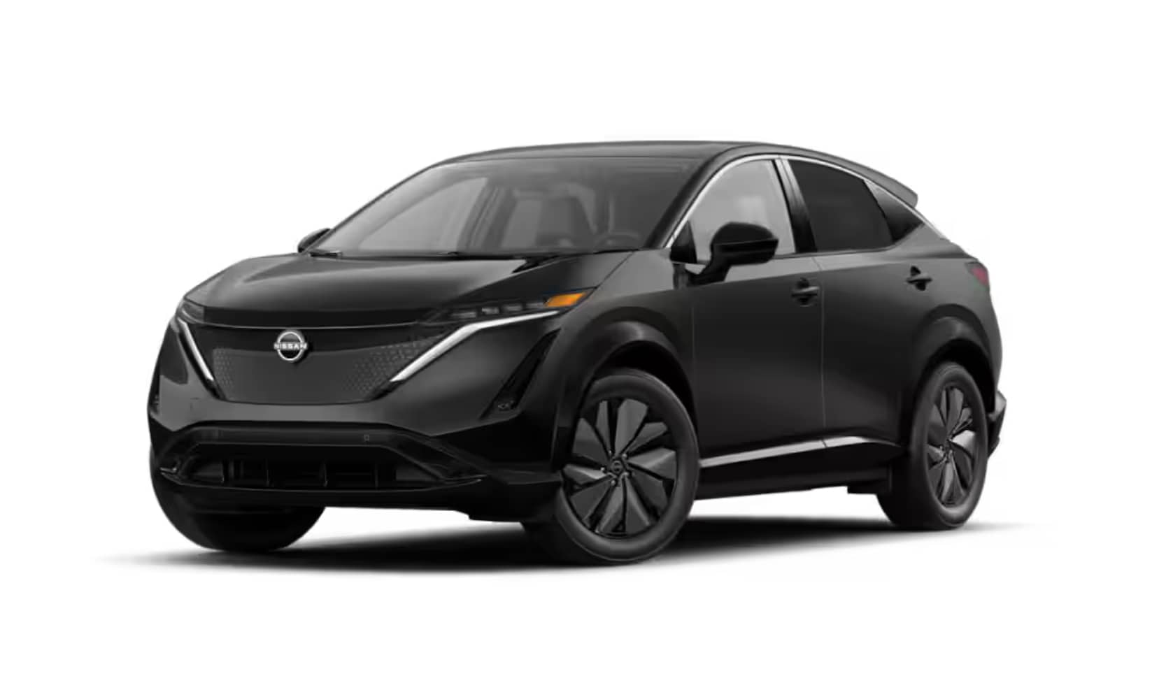Exterior side angle image of a black 2025 Nissan ARIYA ENGAGE parked on a white background