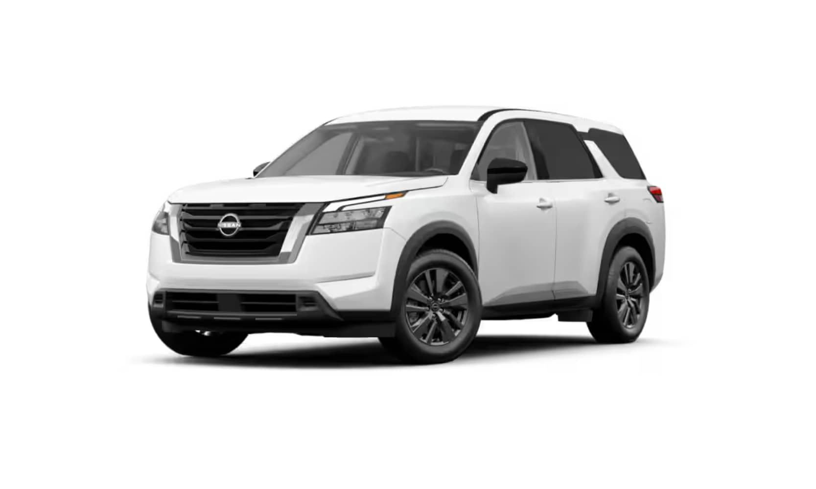 Exterior image of a white 2025 Nissan Pathfinder S parked on a white background