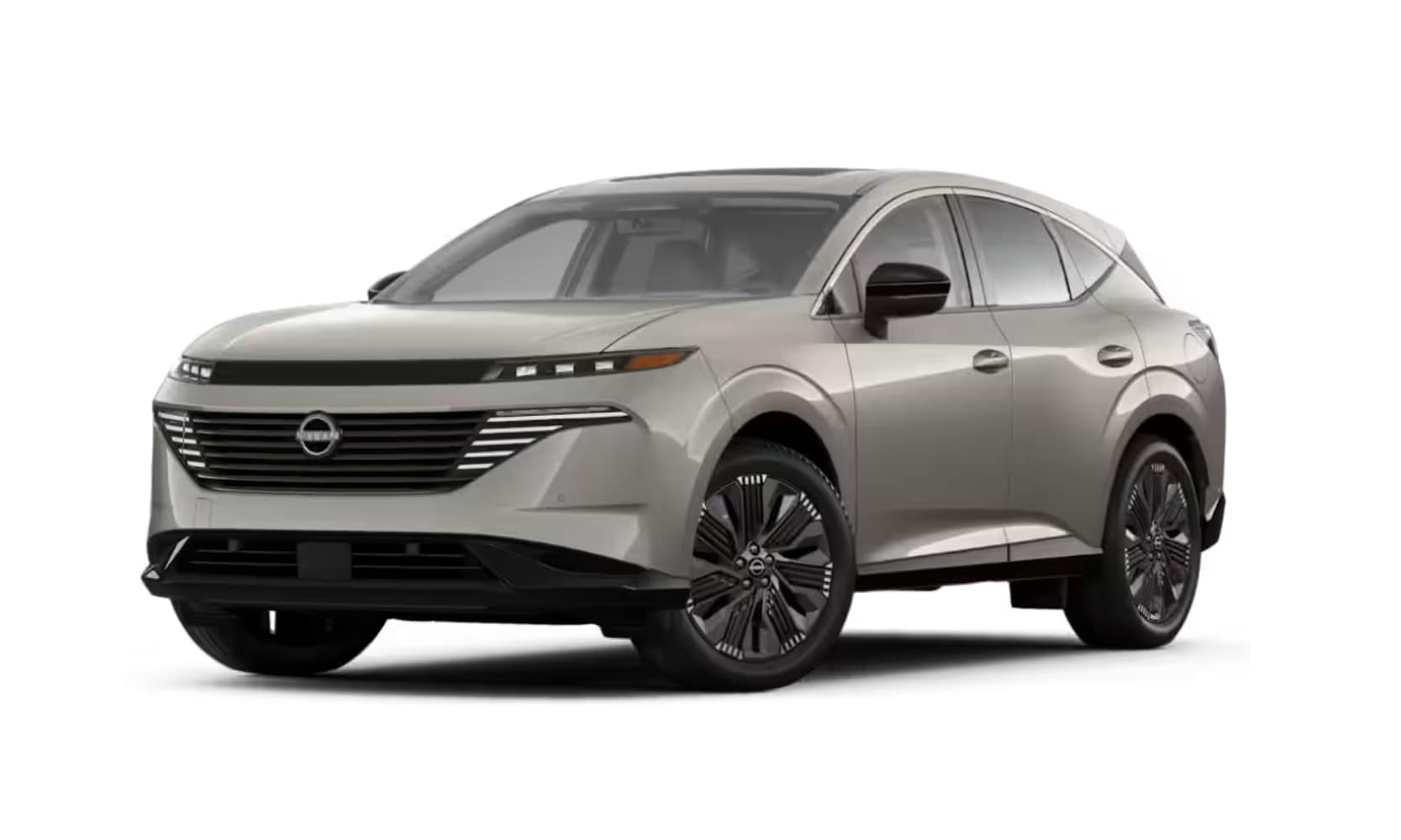 Exterior front side angle image of a taupe 2025 Nissan Murano SV parked on a white background