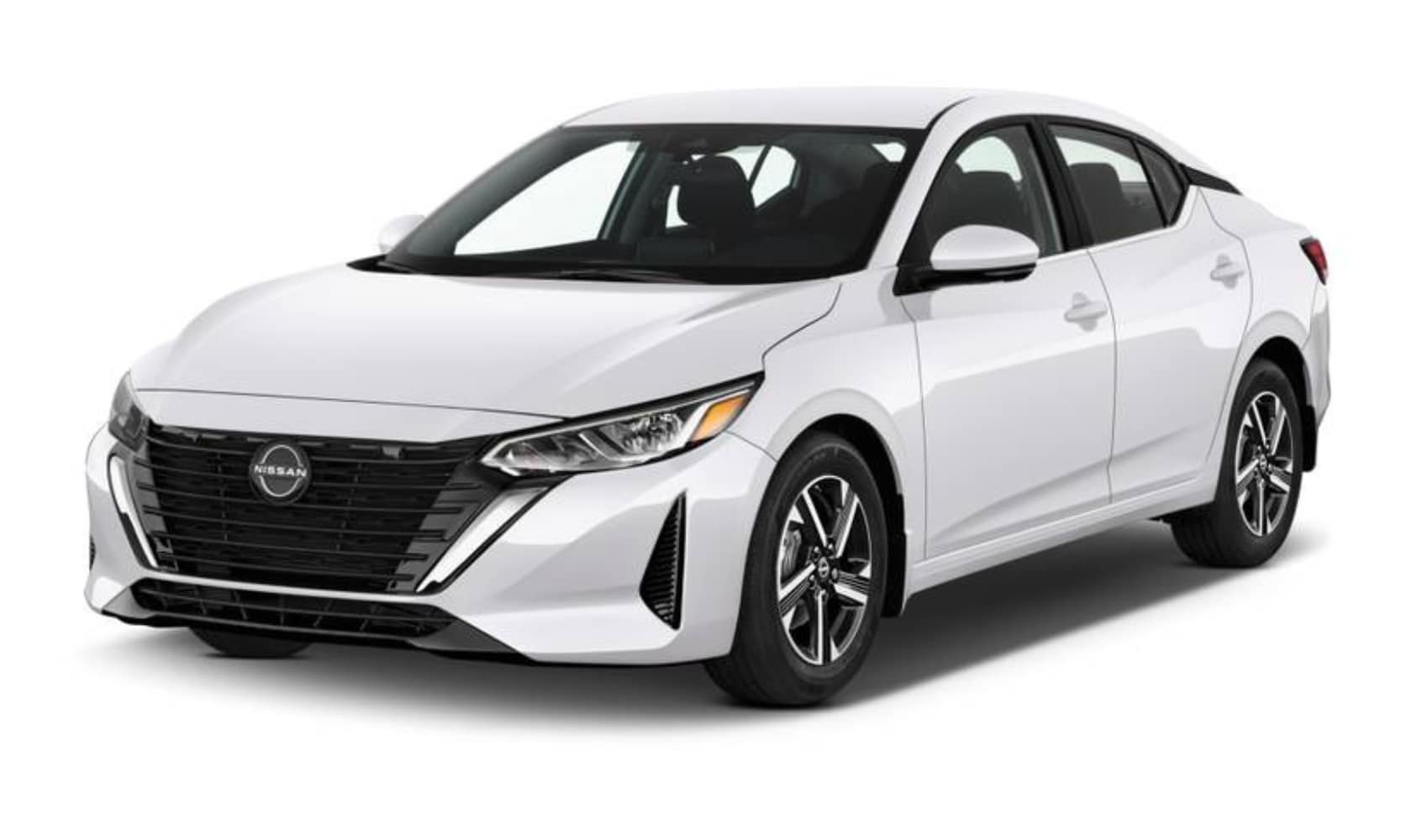 Exterior front angle image of a white 2024 Nissan Sentra SV parked on a white background