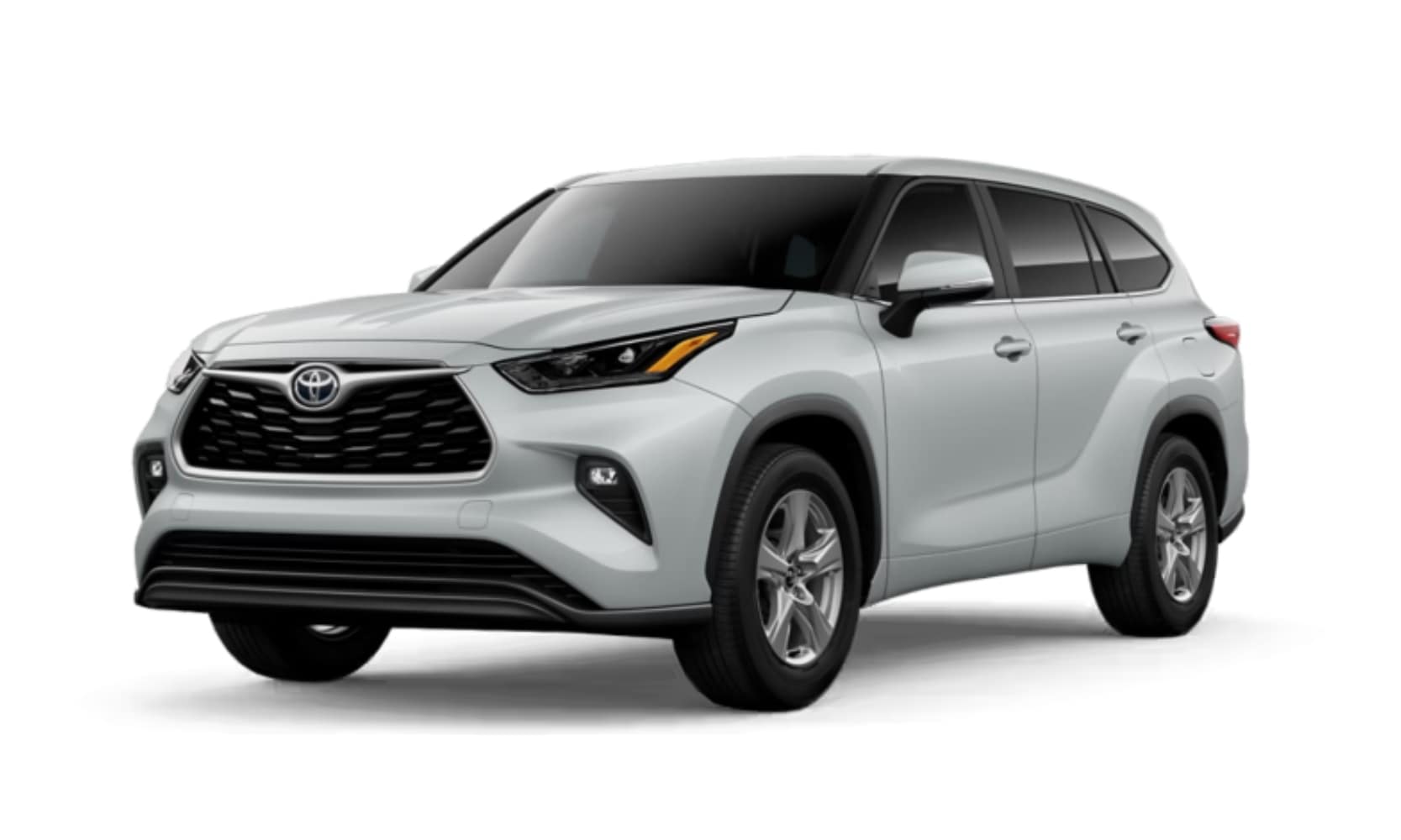 Exterior image of a white 2025 Toyota Highlander LE parked on a white background