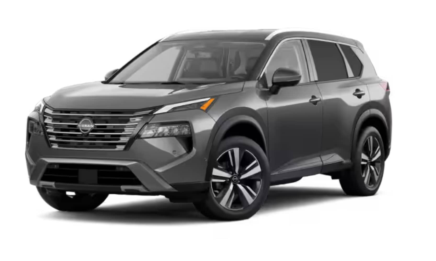 Exterior image of a dark gray 2025 Nissan Rogue SL on a white background