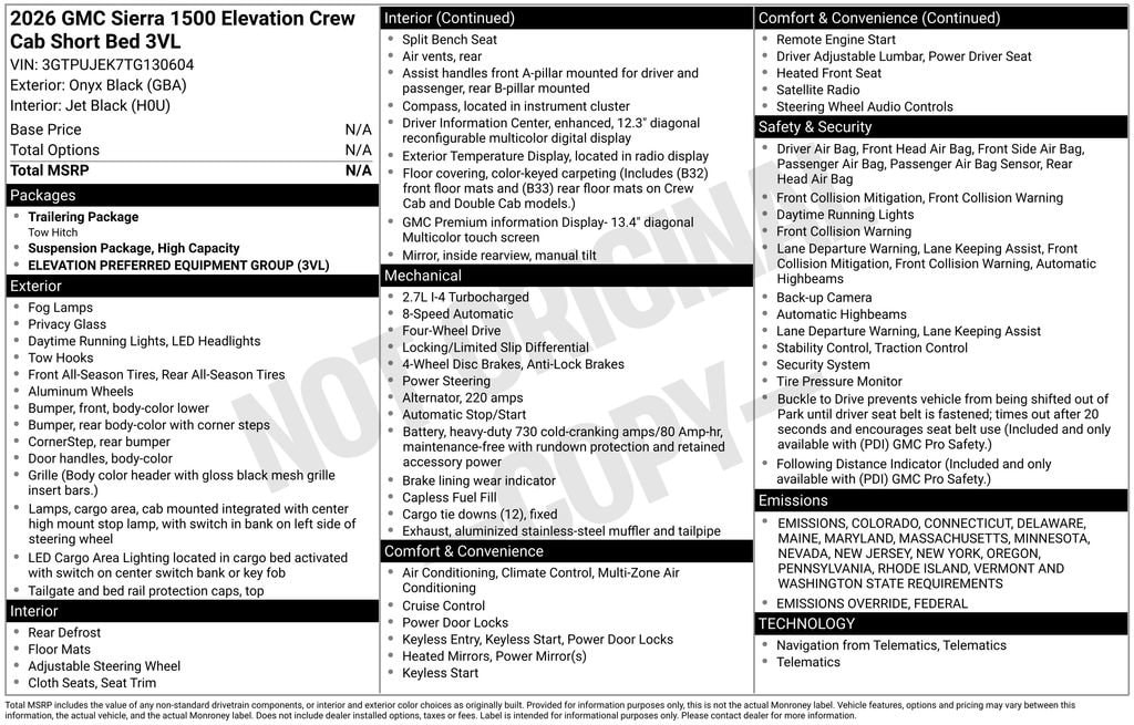 New 2026 GMC Sierra 1500 Elevation Truck