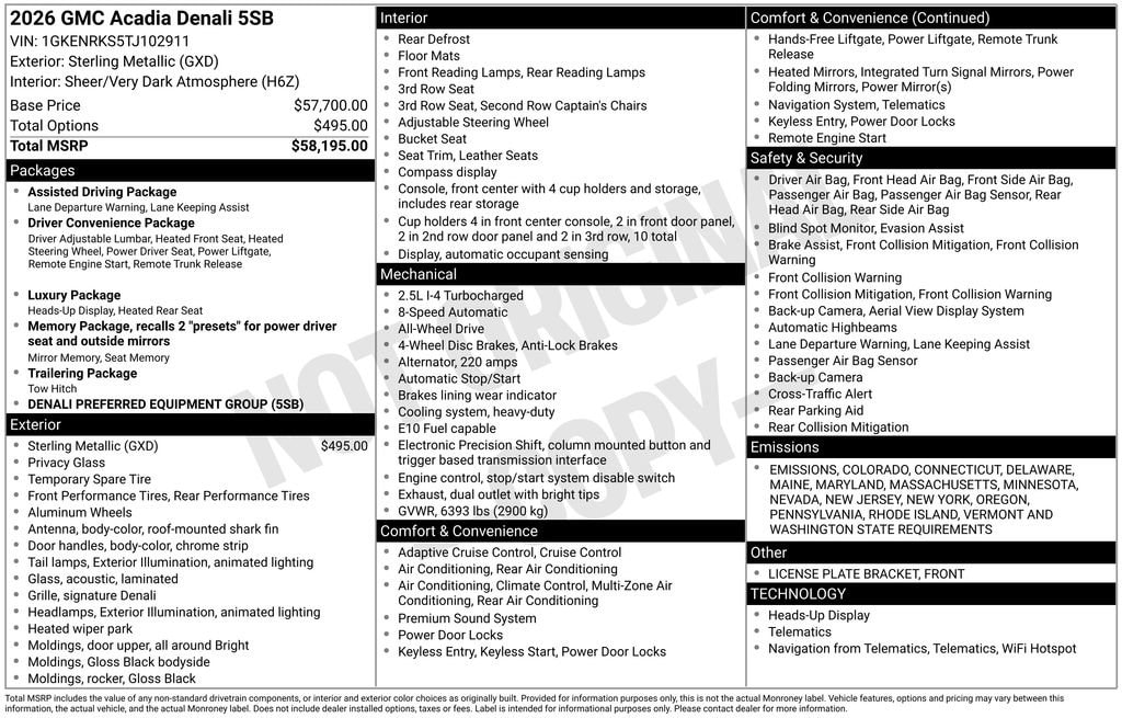 New 2026 GMC Acadia Denali SUV