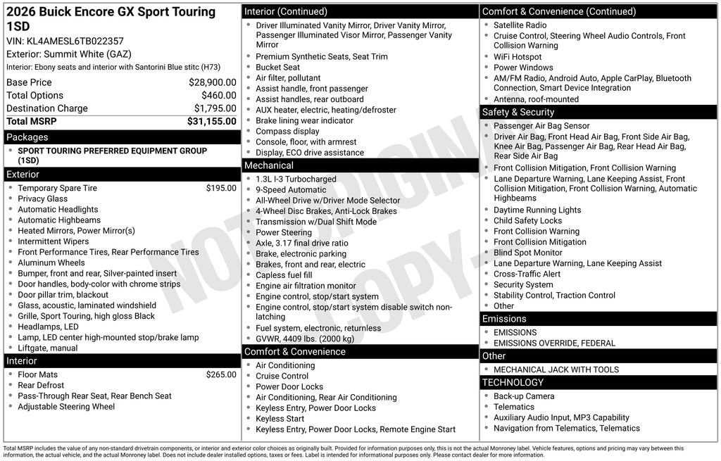 New 2026 Buick Encore GX Sport Touring SUV