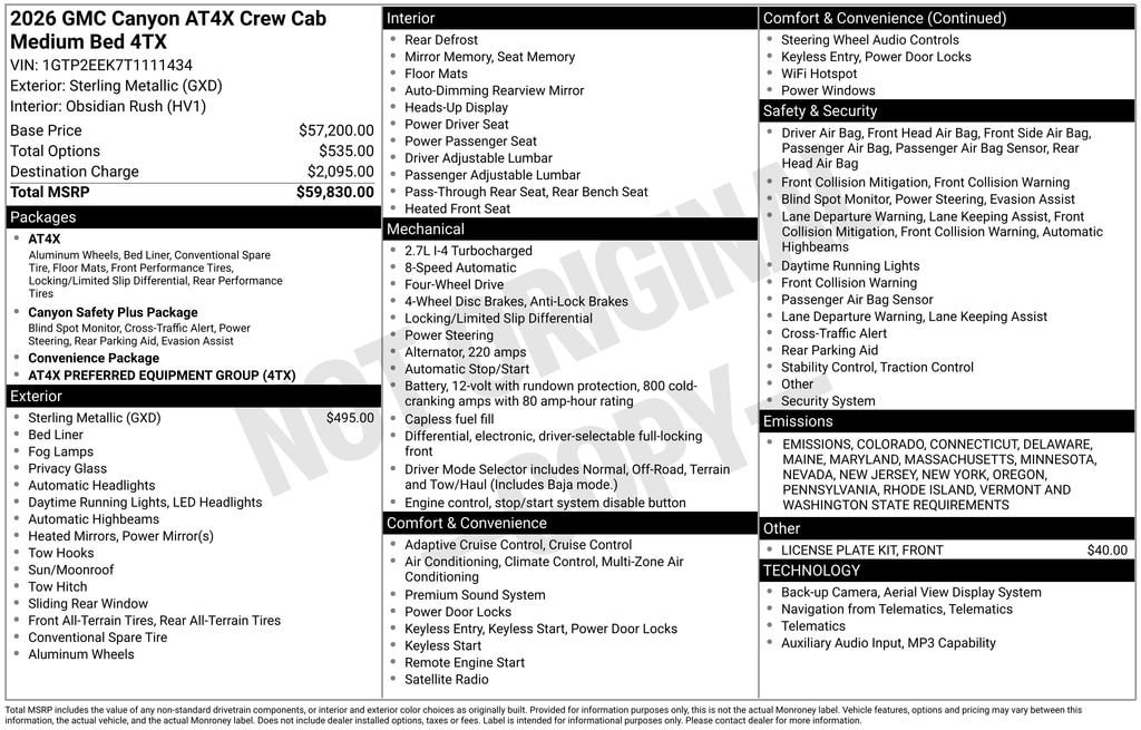 New 2026 GMC Canyon AT4X Truck