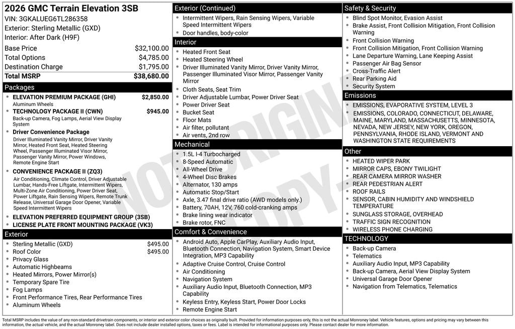 New 2026 GMC Terrain Elevation SUV