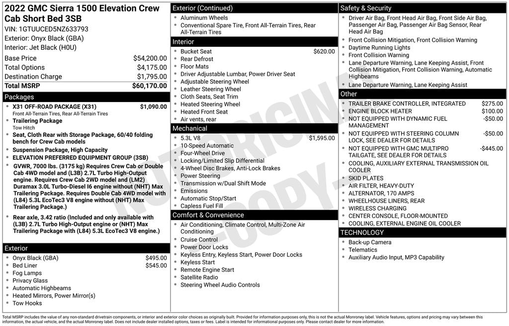 Used 2022 GMC Sierra 1500 Elevation w/3SB Truck Crew Cab