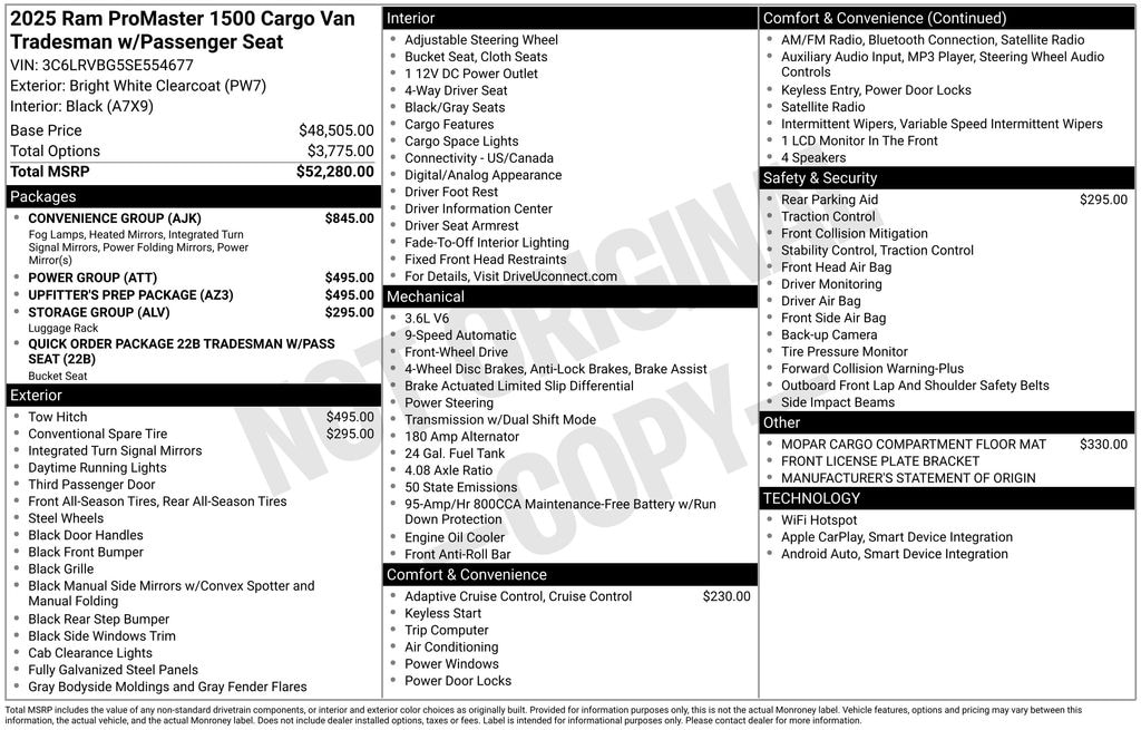 New 2025 Ram ProMaster PROMASTER 1500 TRADESMAN CARGO VAN HIGH ROOF 136' Cargo Van