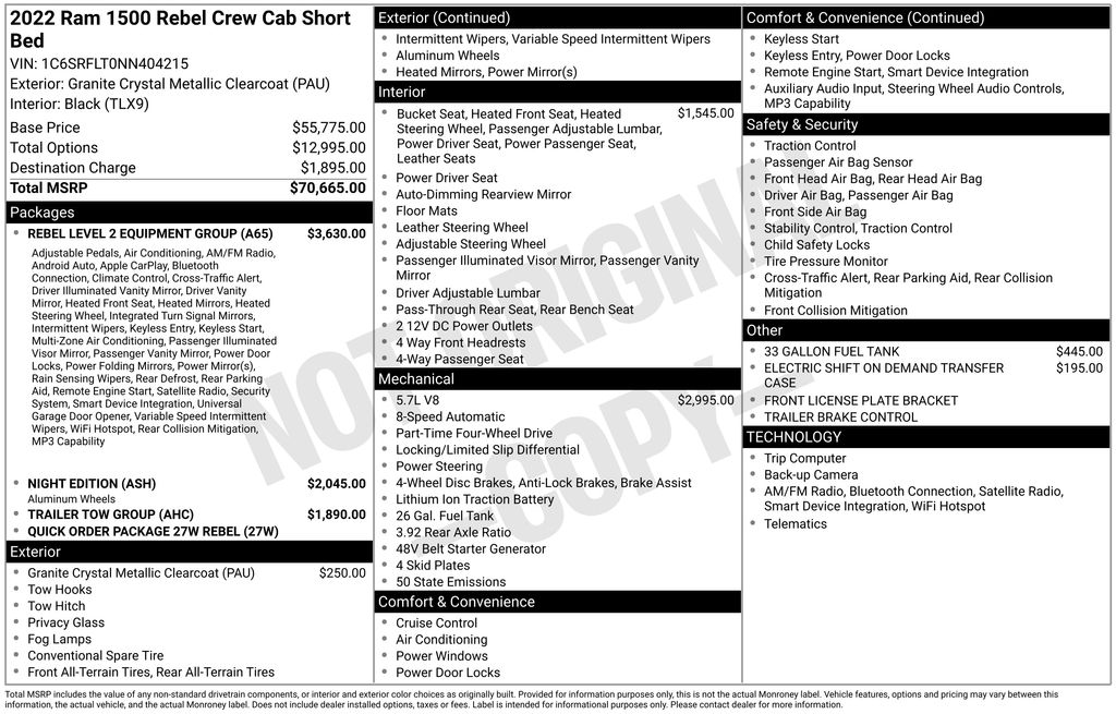 2022 RAM 1500 Rebel 4x4 Crew Cab 5'7's photo