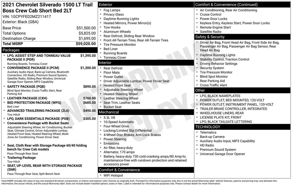 Used 2021 Chevrolet Silverado 1500 LT Trail Boss Truck Crew Cab