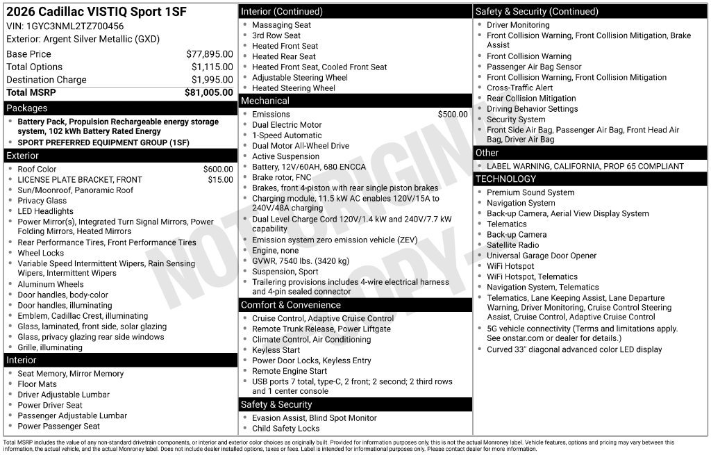 2026 Cadillac VISTIQ Sport