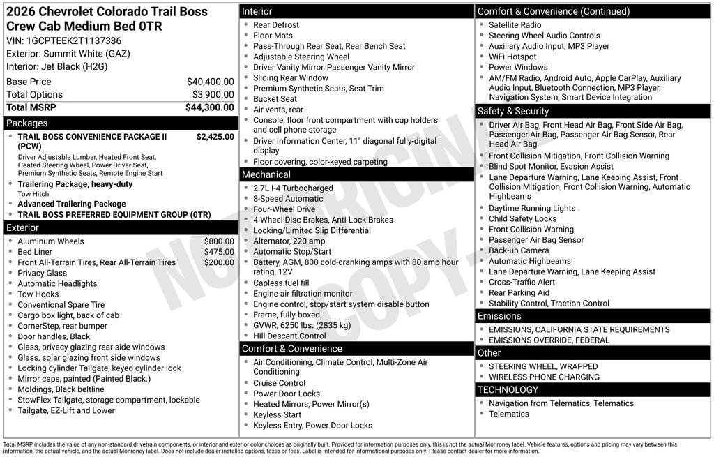 New 2026 Chevrolet Colorado Trail Boss Truck
