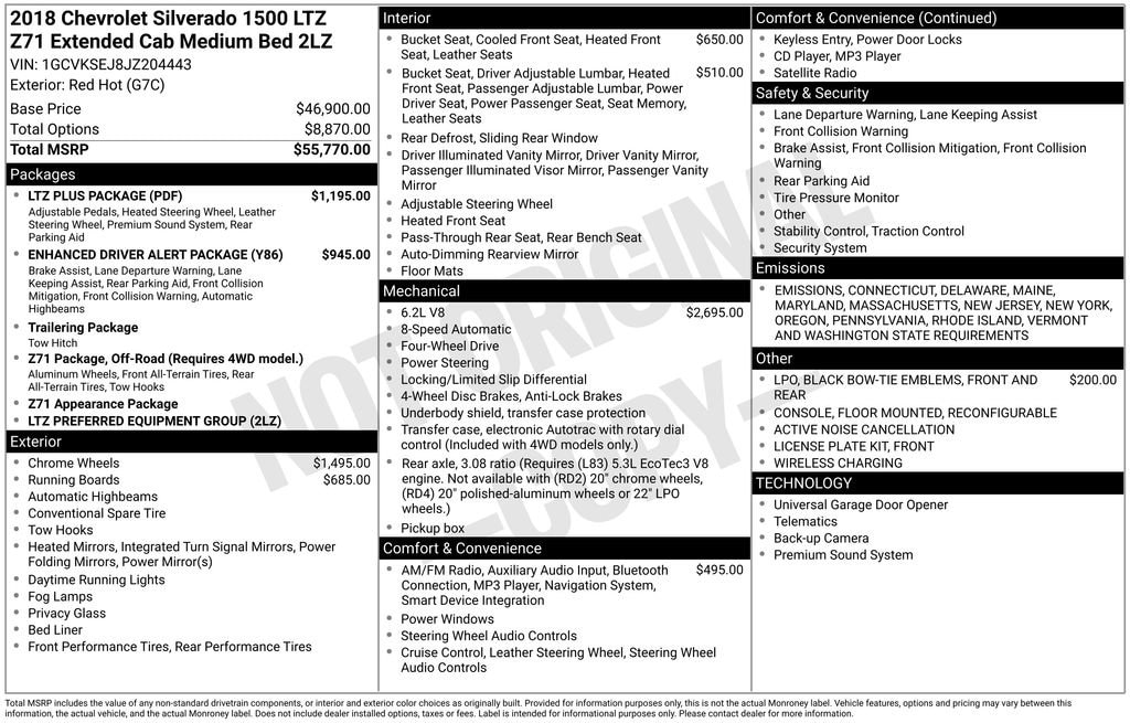 Used 2018 Chevrolet Silverado 1500 LTZ Truck