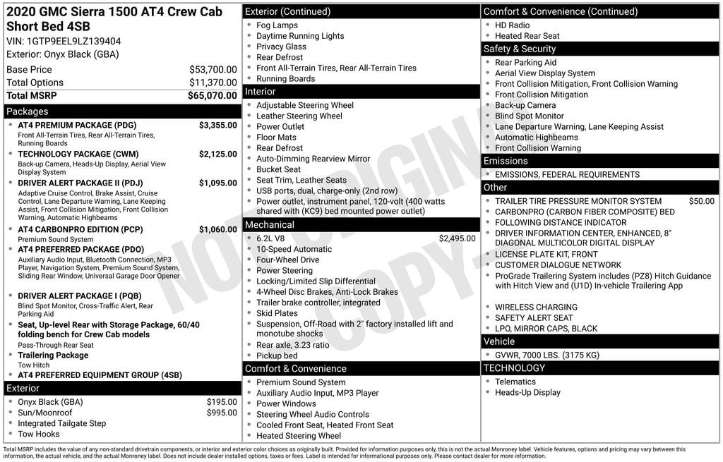 Used 2020 GMC Sierra 1500 AT4 Truck