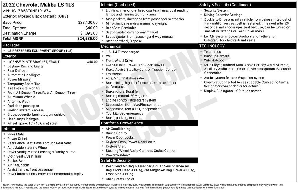 Used 2022 Chevrolet Malibu LS Car