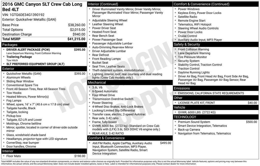 Used 2016 GMC Canyon 4WD SLT Truck