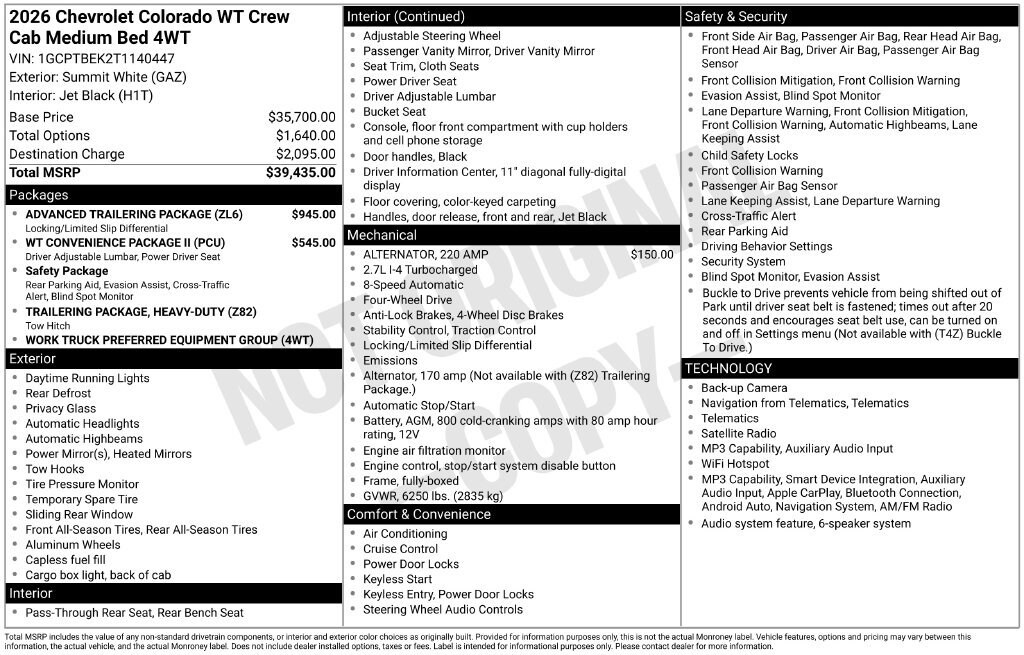 Used 2026 Chevrolet Colorado WT Truck