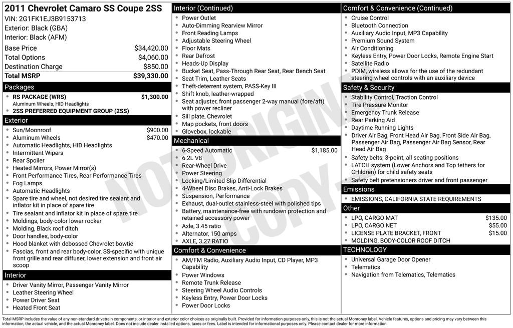 Used 2011 Chevrolet Camaro 2SS Performance