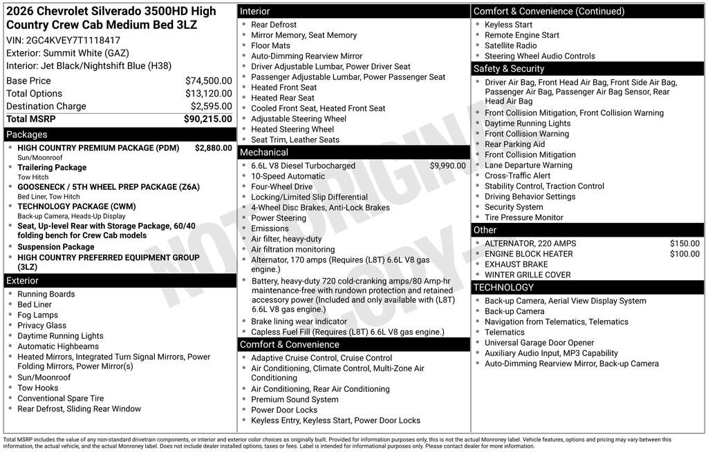 New 2026 Chevrolet Silverado 3500 HD High Country Truck