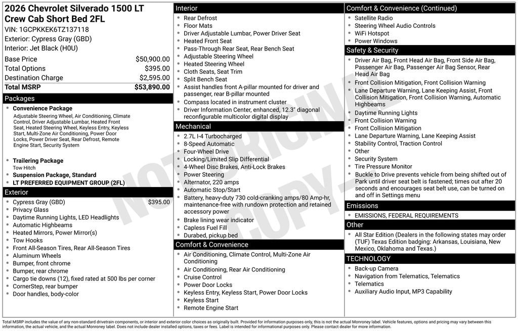 New 2026 Chevrolet Silverado 1500 LT (2FL) Truck