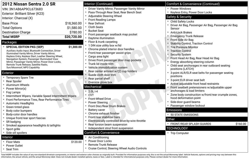 Used 2012 Nissan Sentra 2.0 SR