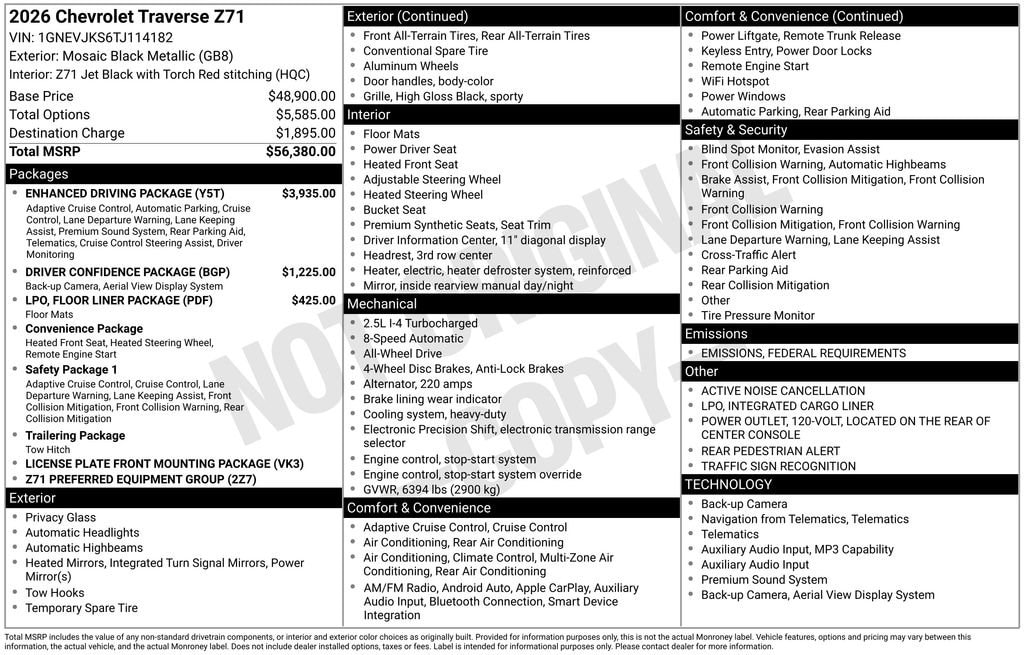 New 2026 Chevrolet Traverse Z71 SUV
