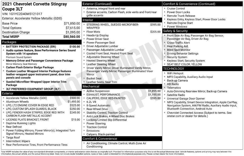 Used 2021 Chevrolet Corvette Stingray 3LT Performance