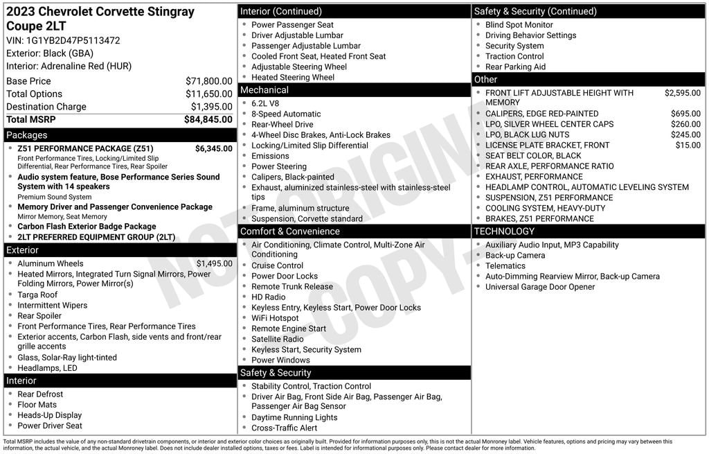 Used 2023 Chevrolet Corvette Stingray 2LT Performance