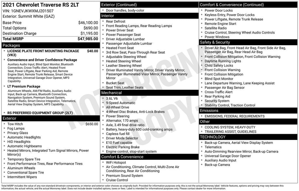 Used 2021 Chevrolet Traverse RS SUV