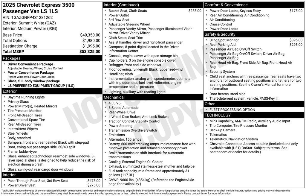 Used 2025 Chevrolet Express Passenger 1LS Van