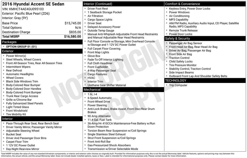 2016 Hyundai Accent SE 4-Door 6-Speed Automatic's photo