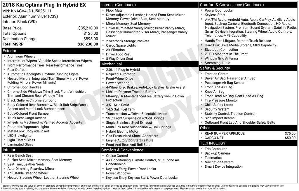 Used 2018 Kia Optima Plug-In Hybrid EX Sedan