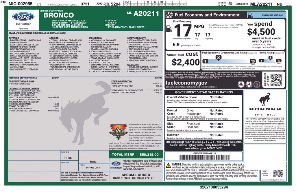 Used 2021 Ford Bronco First Edition SUV