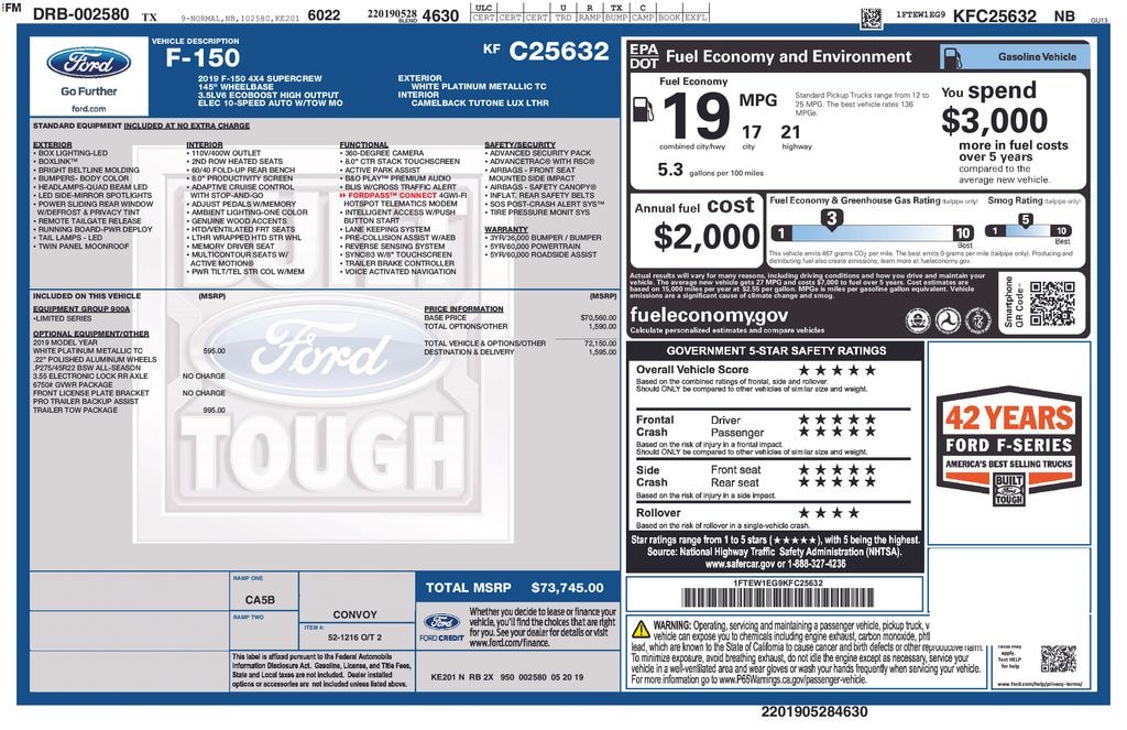 Used 2019 Ford F-150 Limited Truck SuperCrew Cab