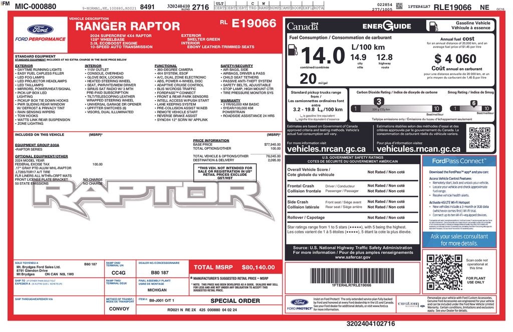 Used 2024 Ford Ranger Raptor Truck SuperCrew