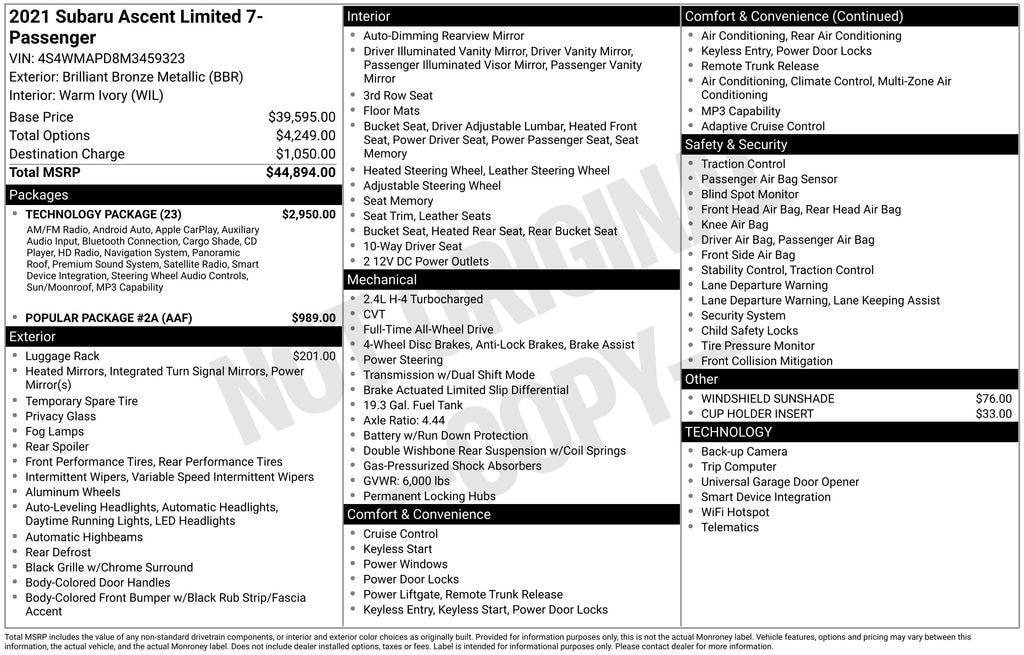 Used 2021 Subaru Ascent Limited 7-Passenger SUV