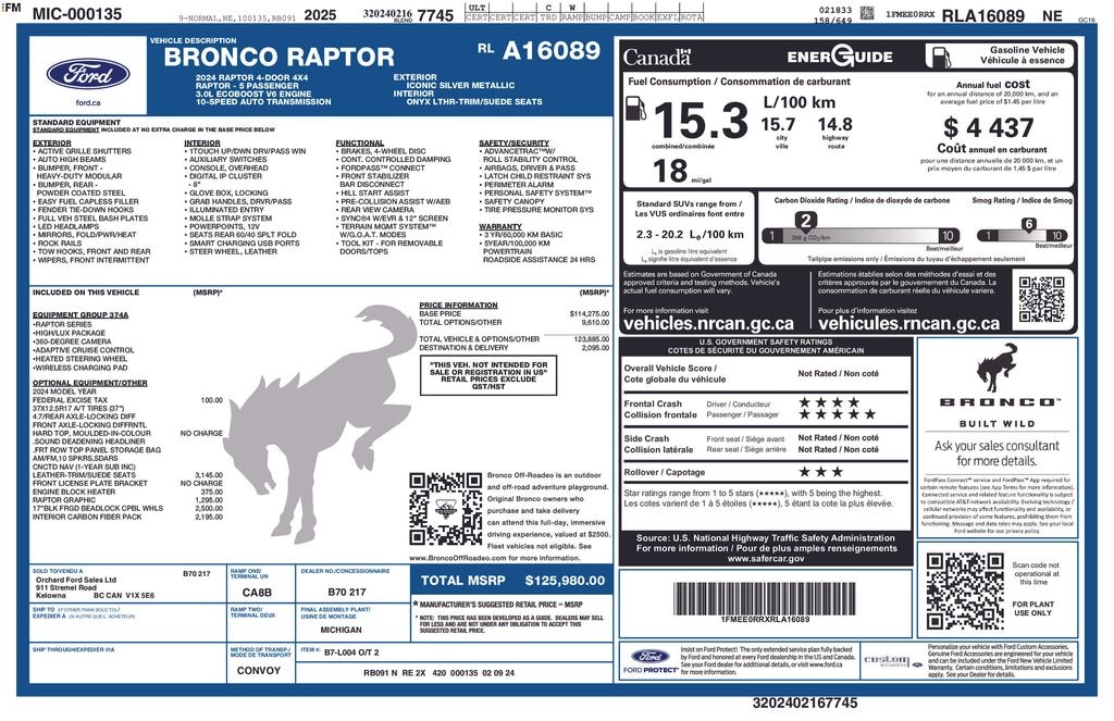 Used 2024 Ford Bronco Raptor SUV