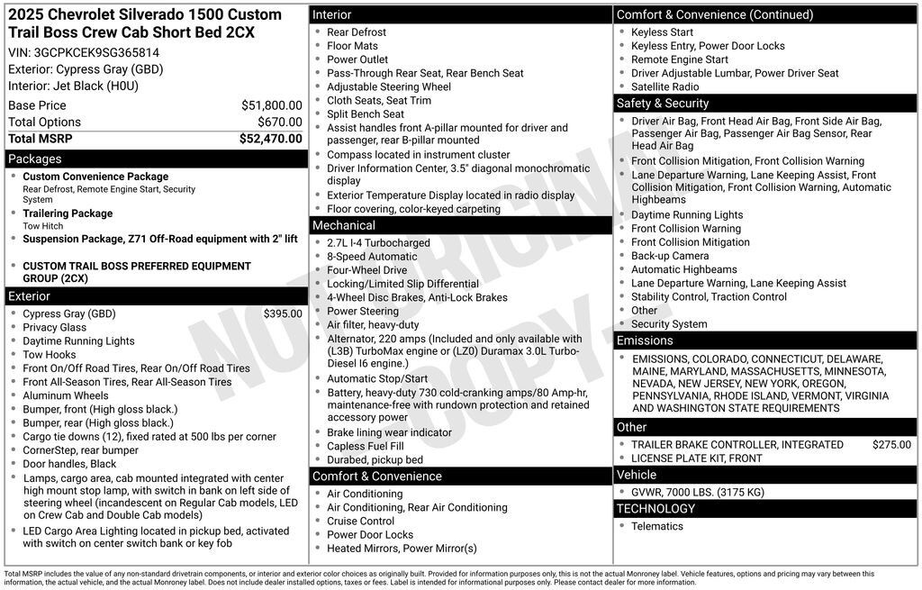 New 2025 Chevrolet Silverado 1500 Custom Trail Boss Truck Crew Cab