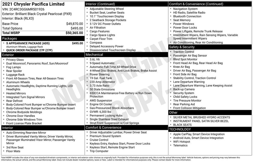 Used 2021 Chrysler Pacifica Limited Van Passenger Van