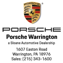 Porsche Warrington Logo. Dealership Address is 1607 Easton Rd, Warrington, PA 18976.