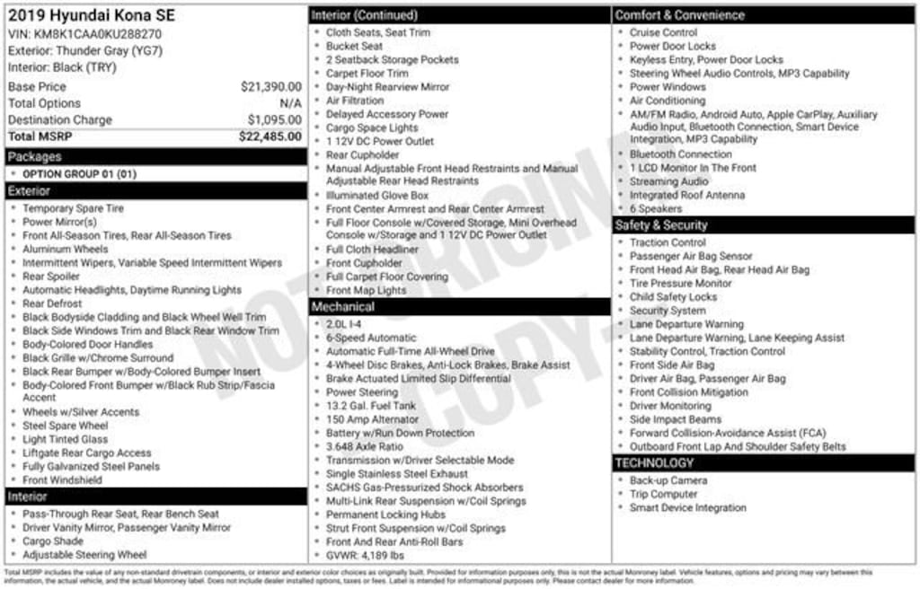 Used 2019 Hyundai Kona SE