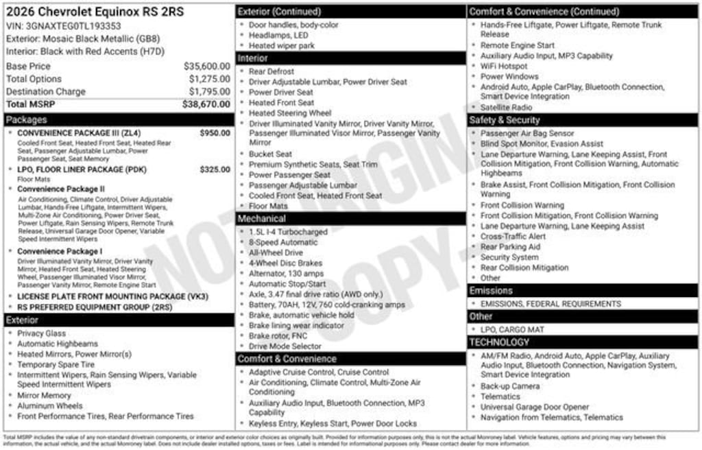 New 2026 Chevrolet Equinox RS SUV