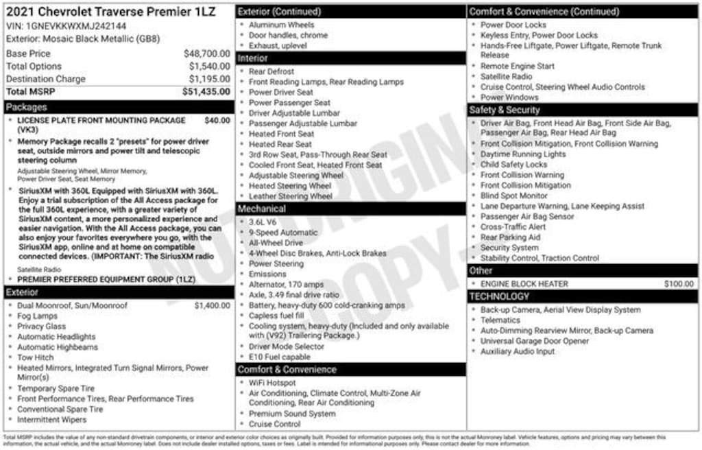 Used 2021 Chevrolet Traverse Premier SUV