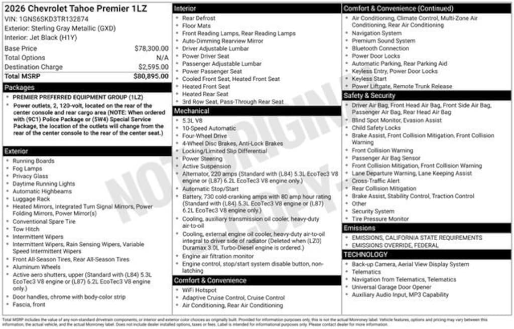 New 2026 Chevrolet Tahoe Premier SUV