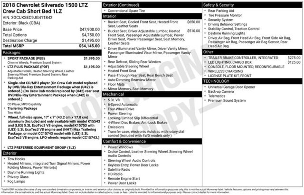 Used 2018 Chevrolet Silverado 1500 LTZ Truck