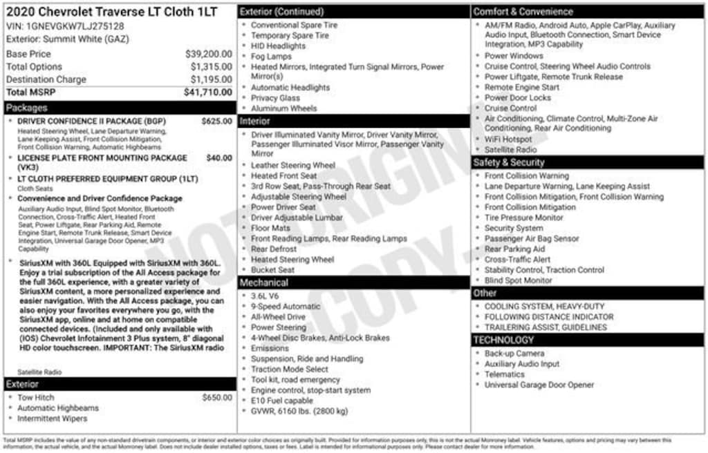 Used 2020 Chevrolet Traverse LT Cloth SUV